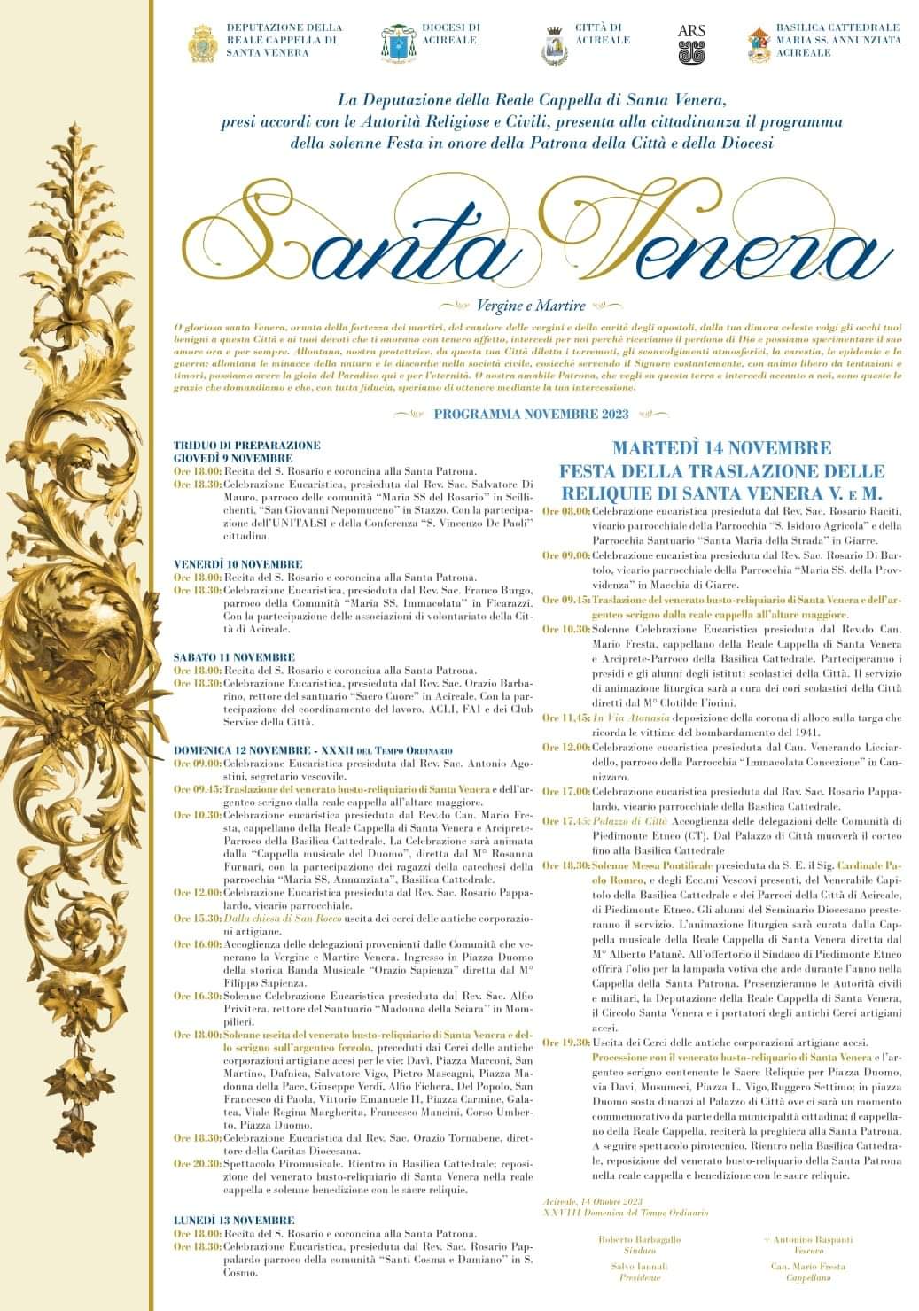 LA FESTA DI SANTA VENERA IN RICORDO DELLA TRASLAZIONE DELLE RELIQUIE